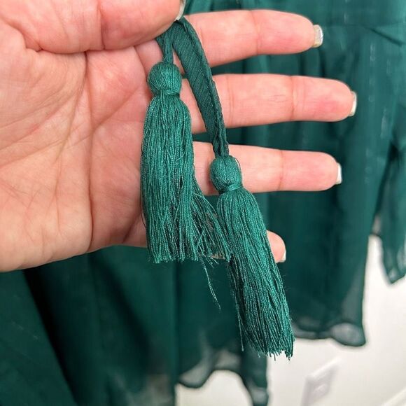 Torrid Green Semi Sheer Fairy Green Bell Sleeve V Neck Tassel Shimmer Top Sz 5X - Picture 7 of 15